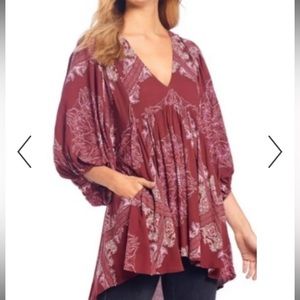 Free People Girl Talk Tunic in Wine flowing baby doll style Top size small
